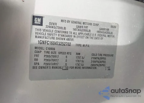 2007 Chevrolet Suburban 1500 Lt from USA, damaged, VIN 1GNFC16047J252702